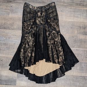 Bebe lace asymmetrical midi skirt